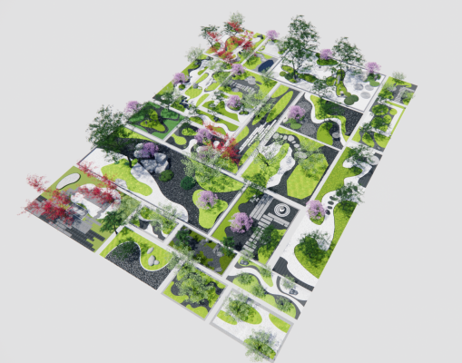 新中式微地形花园景观SU模型
