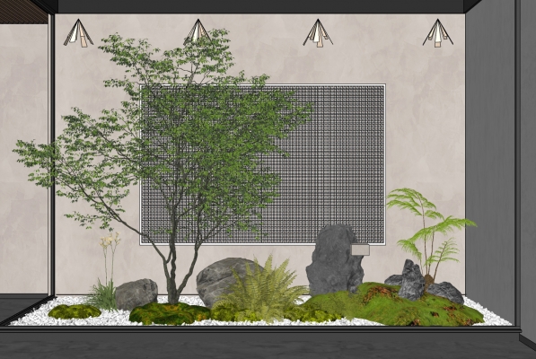 现代庭院植物堆景观小品SU模型
