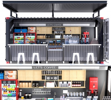 工业风集装箱咖啡店 3d模型