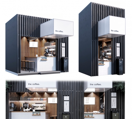 现代咖啡屋奶茶店摊位3d模型