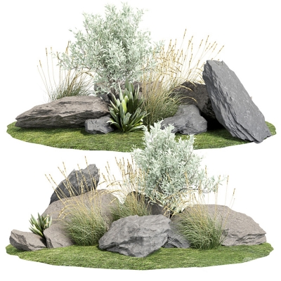 石头灌木植物小品su模型