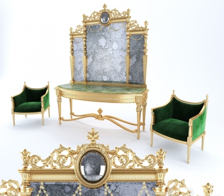 法式古典沙发雕花摆台，镜子画框