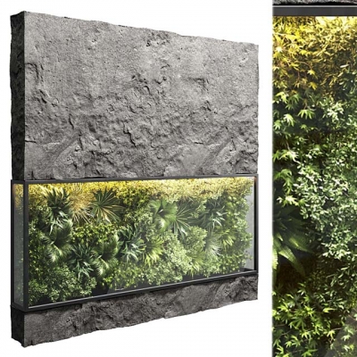现代岩石绿植墙植物墙