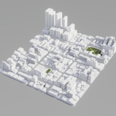 城市建筑鸟瞰 白膜配楼su模型