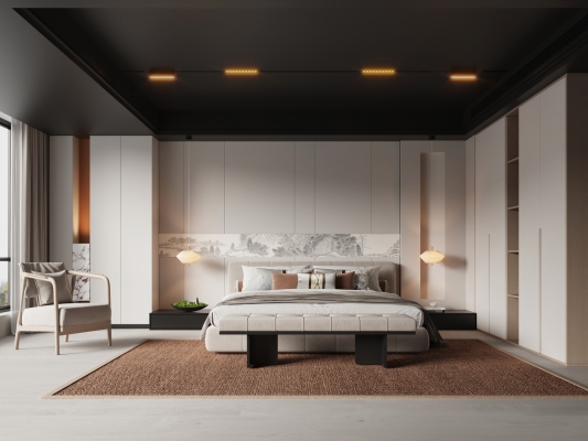 新中式卧室，su模型