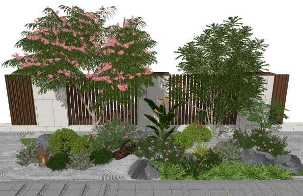 现代庭院景观花园树，植物堆su模型
