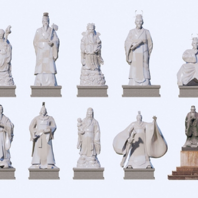 中式人物雕像 su模型