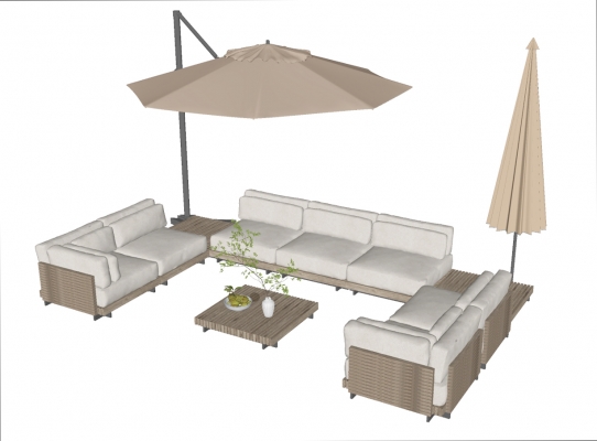 现代户外组合沙发 ,遮阳伞su模型