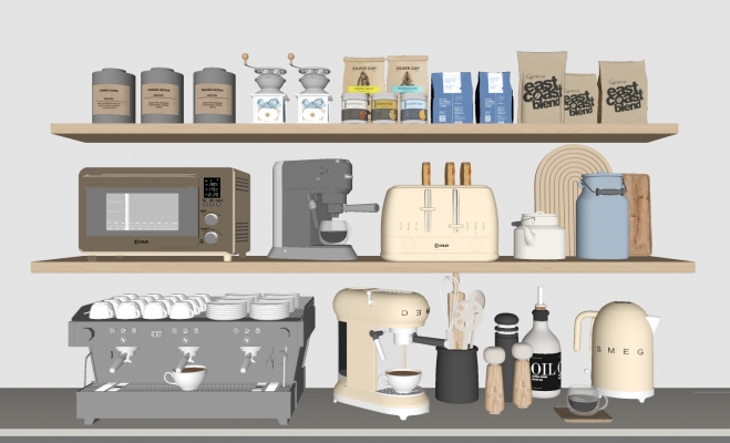 咖啡机，磨豆机，烤箱，微波炉，_厨房用品SU模型