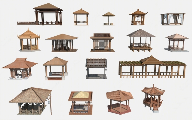 中式古建凉亭组合su模型