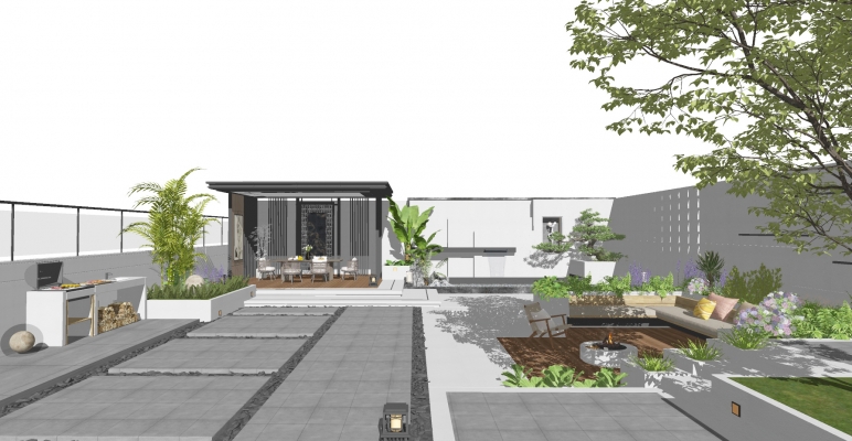 现代屋顶花园SU模型