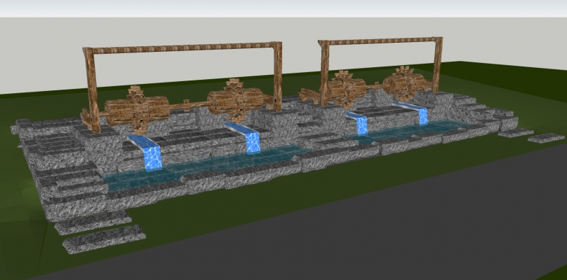 传统灌溉体验教育水车，乡村公园SU模型