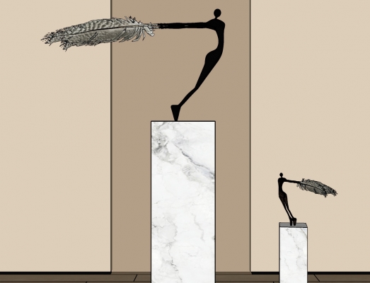 现代人物雕塑,羽毛翅膀摆件SU模型