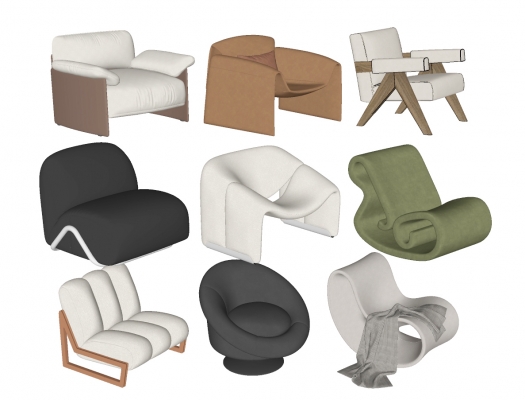 现代单人沙发，沙发椅，懒人沙发组合SU模型