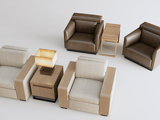 新中式单人沙发，接待沙发SU模型