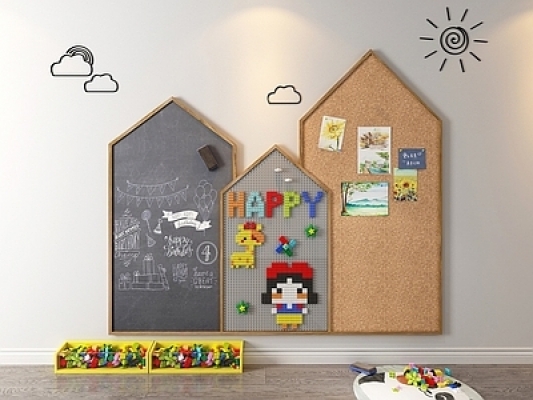 现代黑板积木软木板墙玩具SU模型
