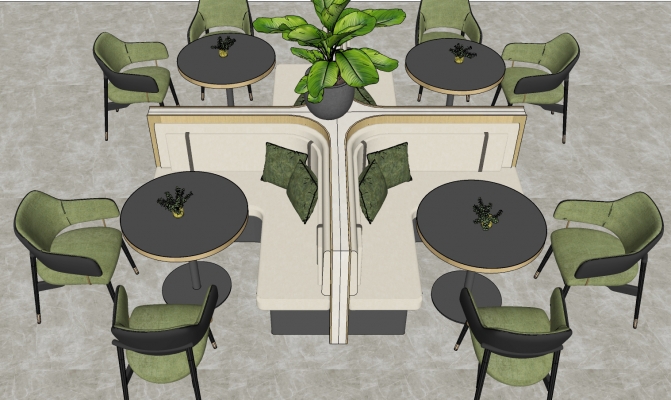 现代卡座沙发，餐厅餐桌椅SU模型