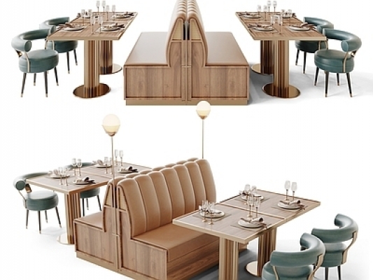 现代卡座沙发，餐厅餐桌椅SU模型