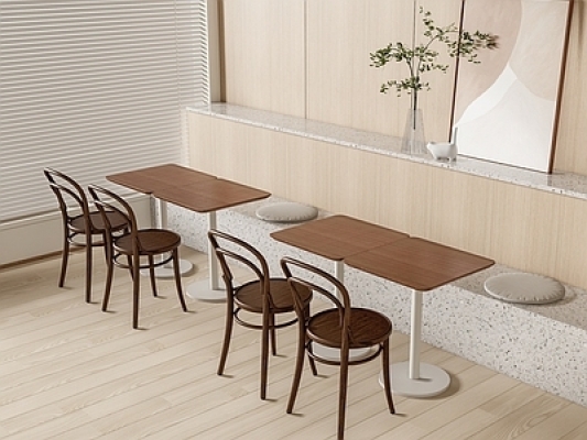 现代餐厅卡座，餐桌椅SU模型