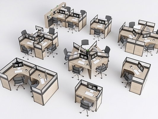 现代办公桌椅组合，员工工位SU模型