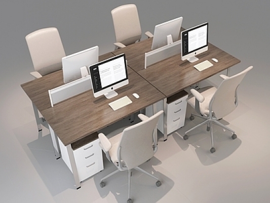 现代办公桌椅，员工工位SU模型 