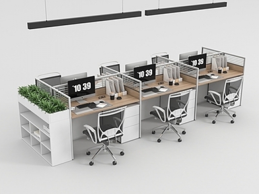 现代办公桌椅组合，办公工位SU模型