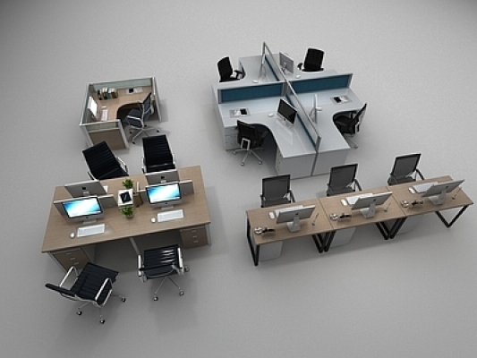 现代办公桌椅,员工工位SU模型