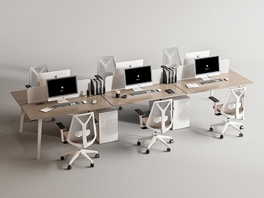 现代办公桌椅，职员工位SU模型