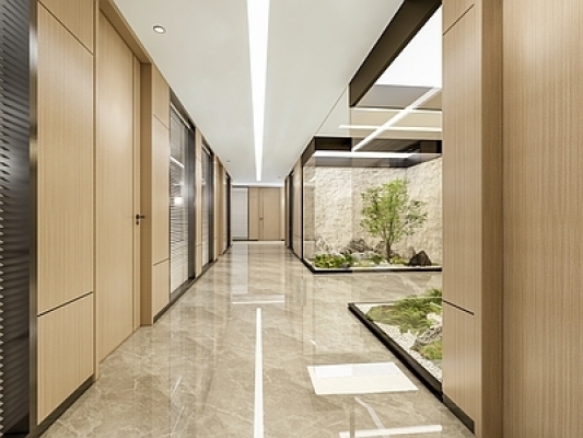 新中式办公走廊SU模型