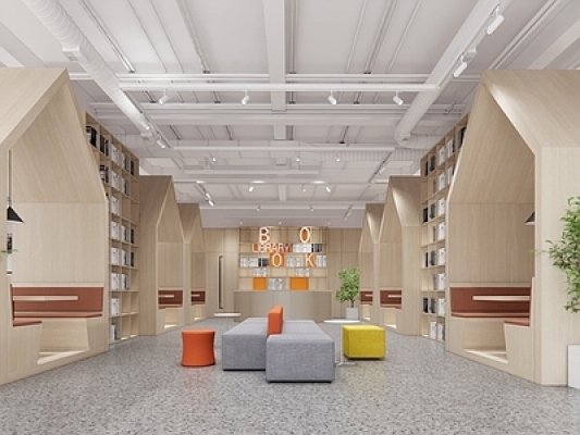 现代图书馆，阅读室SU模型