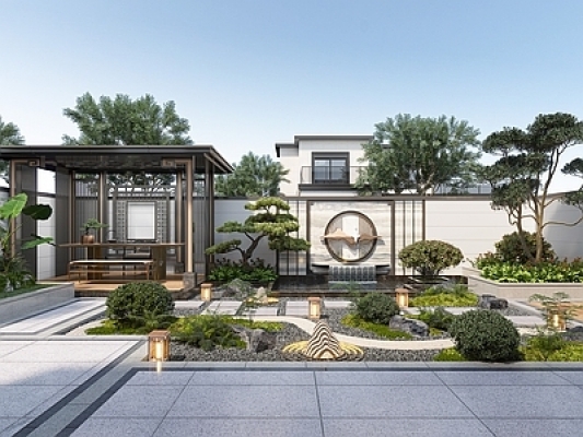  新中式别墅庭院景观 