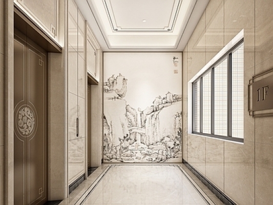 新中式电梯厅SU模型