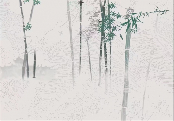 新中式竹子竹林彩绘壁纸工笔画 (8)