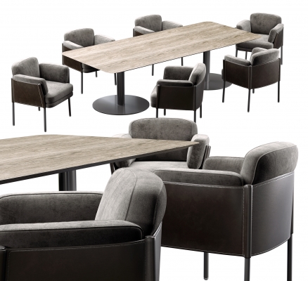  现代皮革餐桌椅子组 