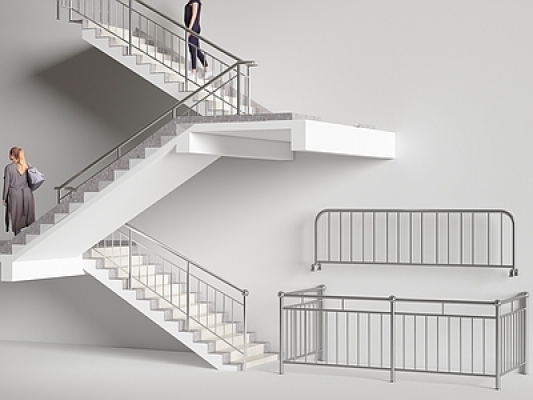 现代扶手楼梯，护栏SU模型