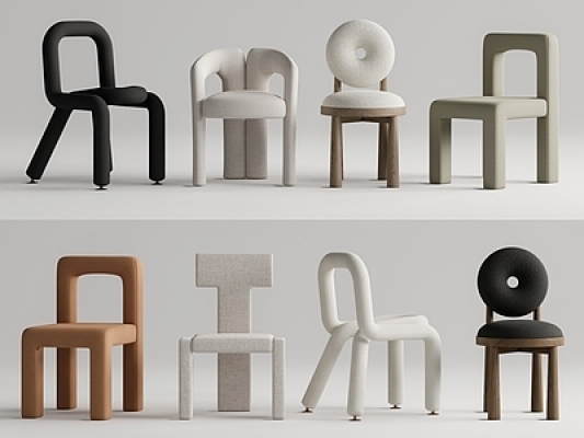 现代餐椅单椅组合SU模型