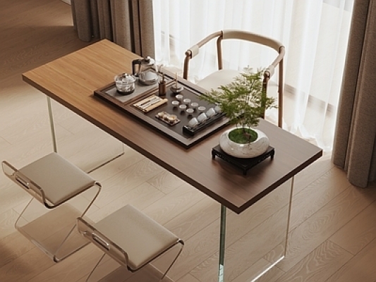 现代茶桌椅组合植SU模型