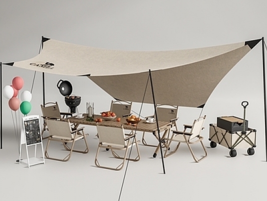 露营帐篷,户外露营桌椅SU模型