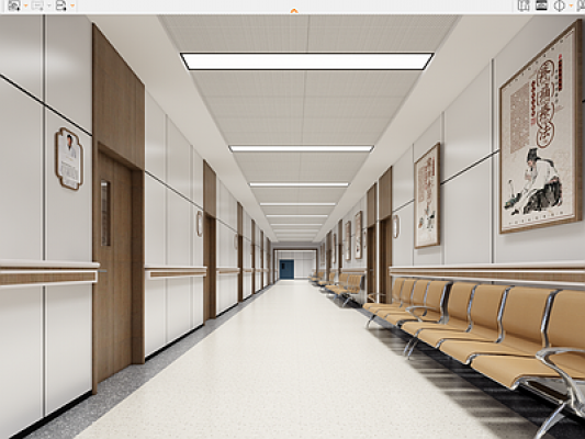 新中式医院走廊SU模型