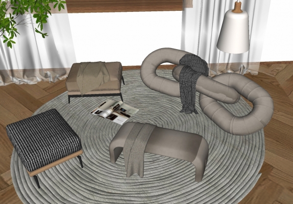 现代沙发凳组合SU模型