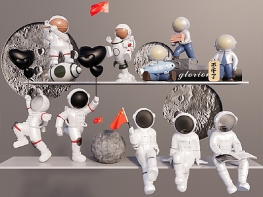 太空人宇航员摆件组合SU模型