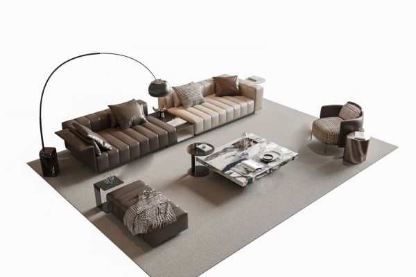 现代沙发茶几组合su模型下载