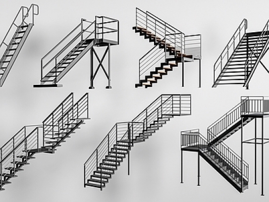 现代楼梯，钢结构楼梯SU模型