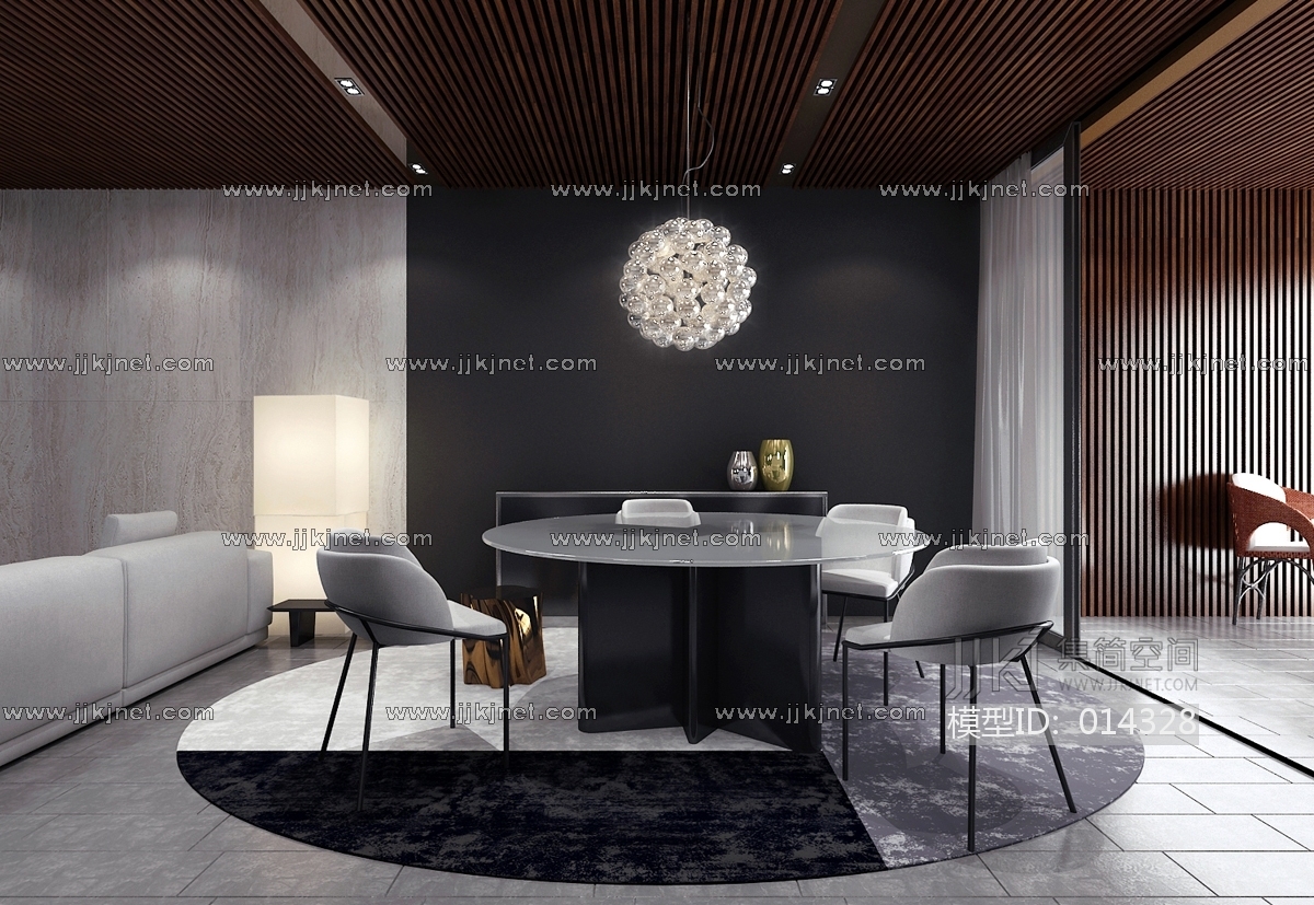 H34-1220品牌家具》意大利》Minotti01圆桌圆形餐桌椅吊灯3d模型下载-【集简空间】「每日更新」