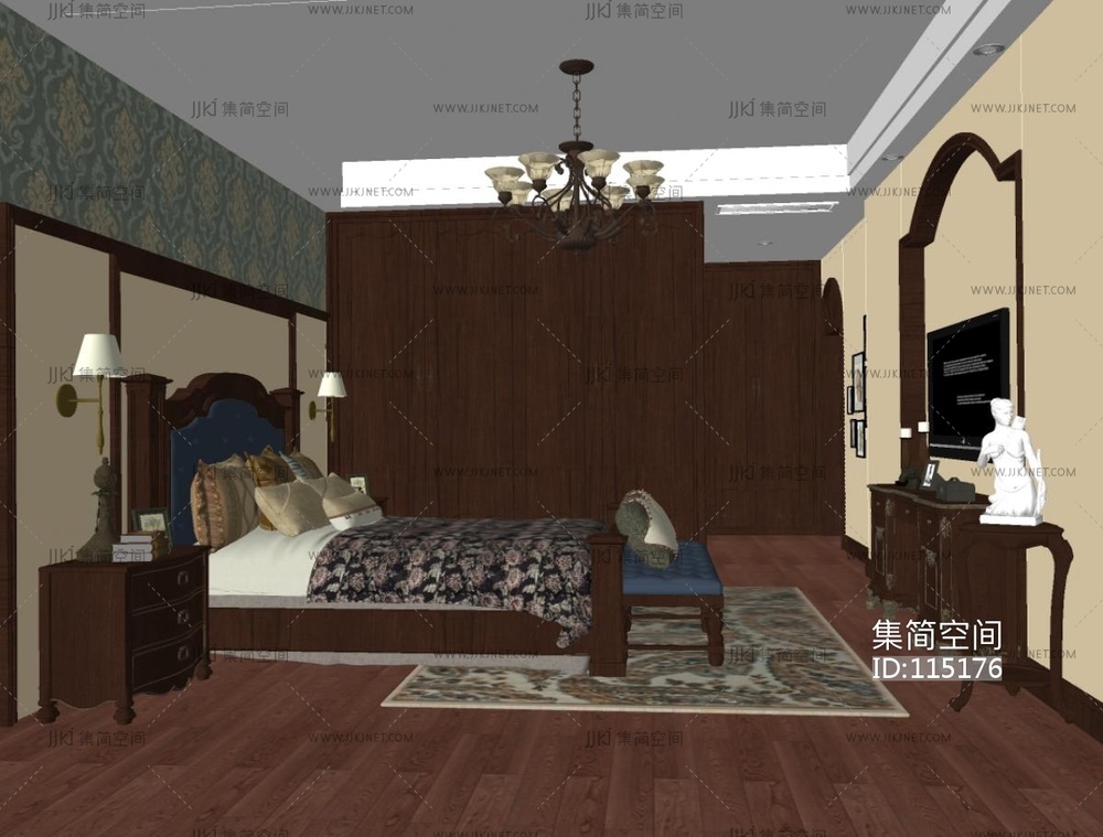 古典美式卧室 su草图模型下载 -【集简空间】「每日更新」