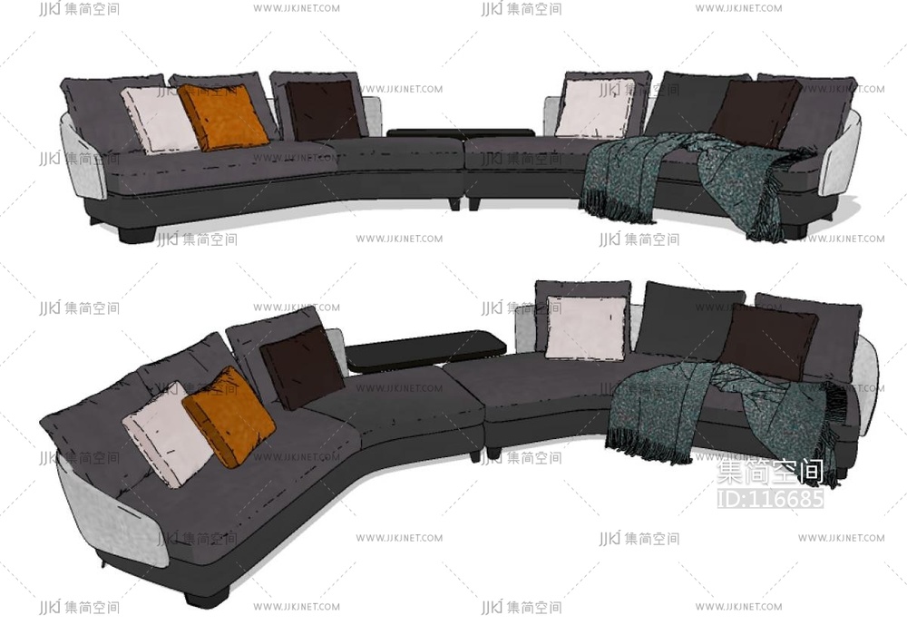 意大利 米洛提 minotti 现代多人沙发 su草图模型下载 -【集简空间】「每日更新」