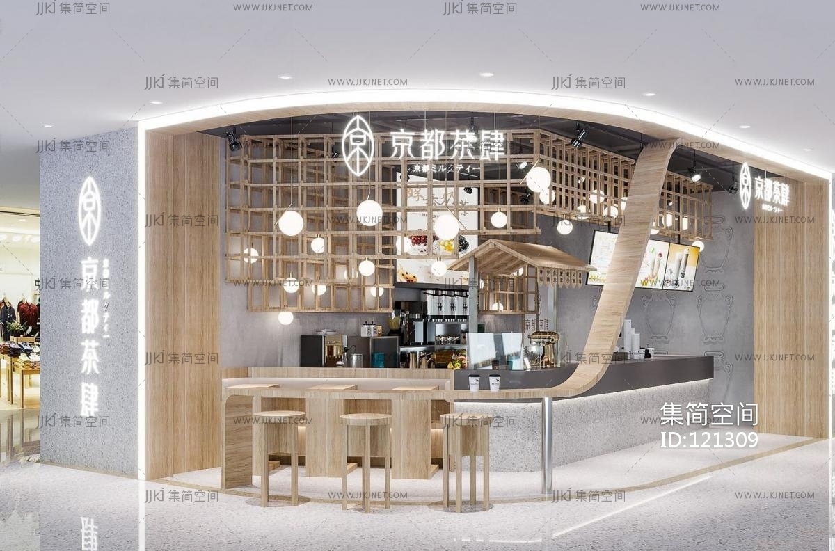 新中式奶茶店，咖啡机，操作台，收银后