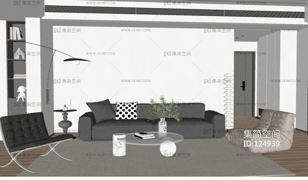 现代客厅 su草图模型下载 -【集简空间】「每日更新」