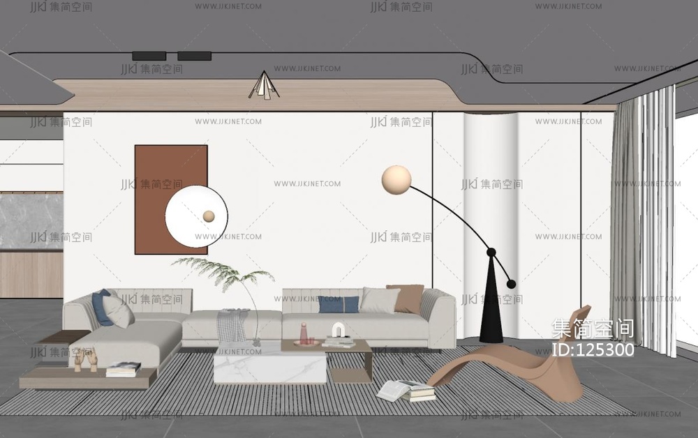 现代客厅 su草图模型下载 -【集简空间】「每日更新」