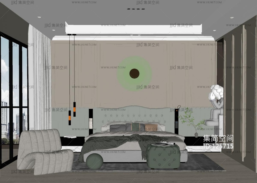 美式卧室 su草图模型下载 -【集简空间】「每日更新」